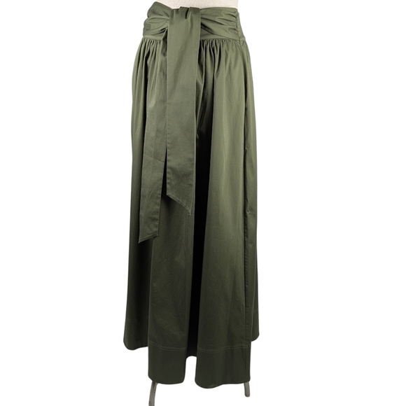 Toccin Sabine Tie Front Midi Skirt Stretch Cotton Pockets Olive S NWT - Picture 14 of 16